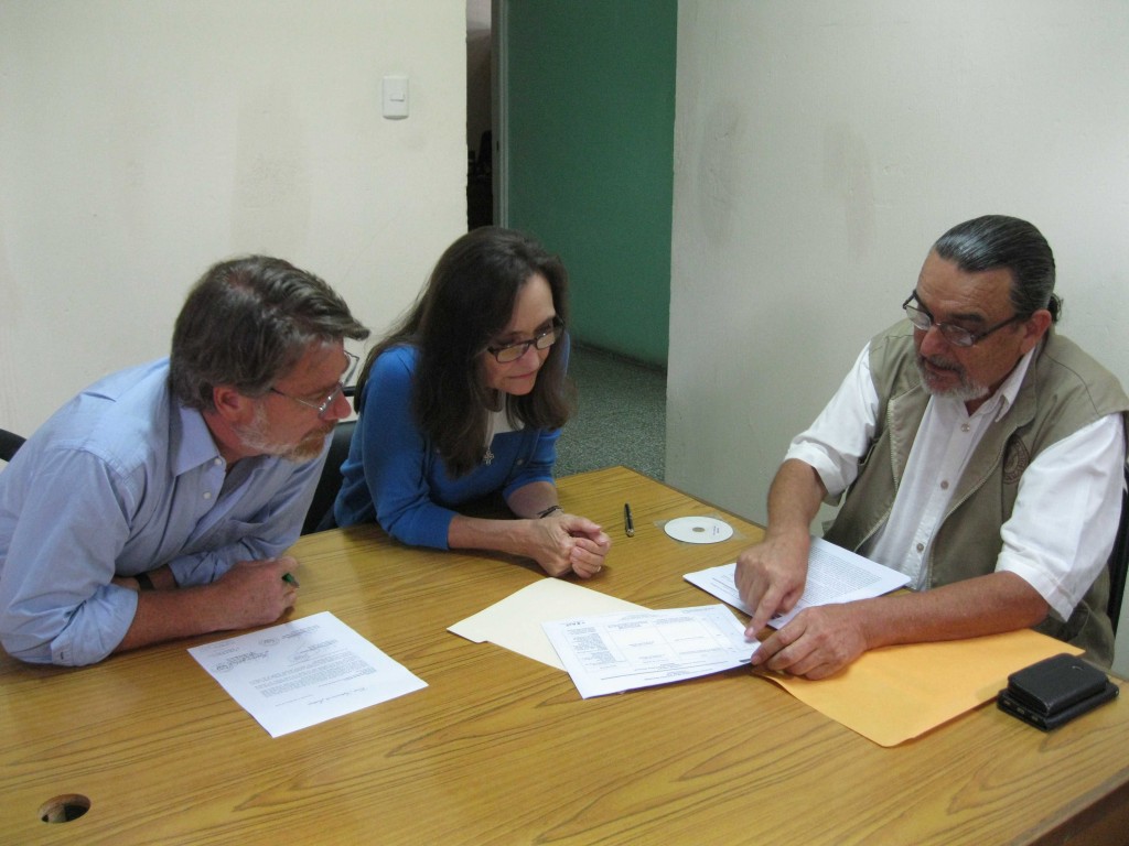 Daniel Brinks (l), co-director of the Rapoport Center; Virginia Garrard, director of LLILAS Benson; and Gustavo Meoño, director of AHPN. Photo: Hannah Alpert-Abrams.