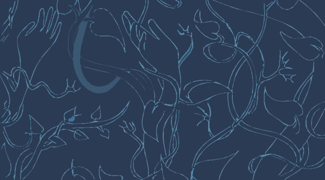 detail of zine cover, blue with light blue stylized ivy
