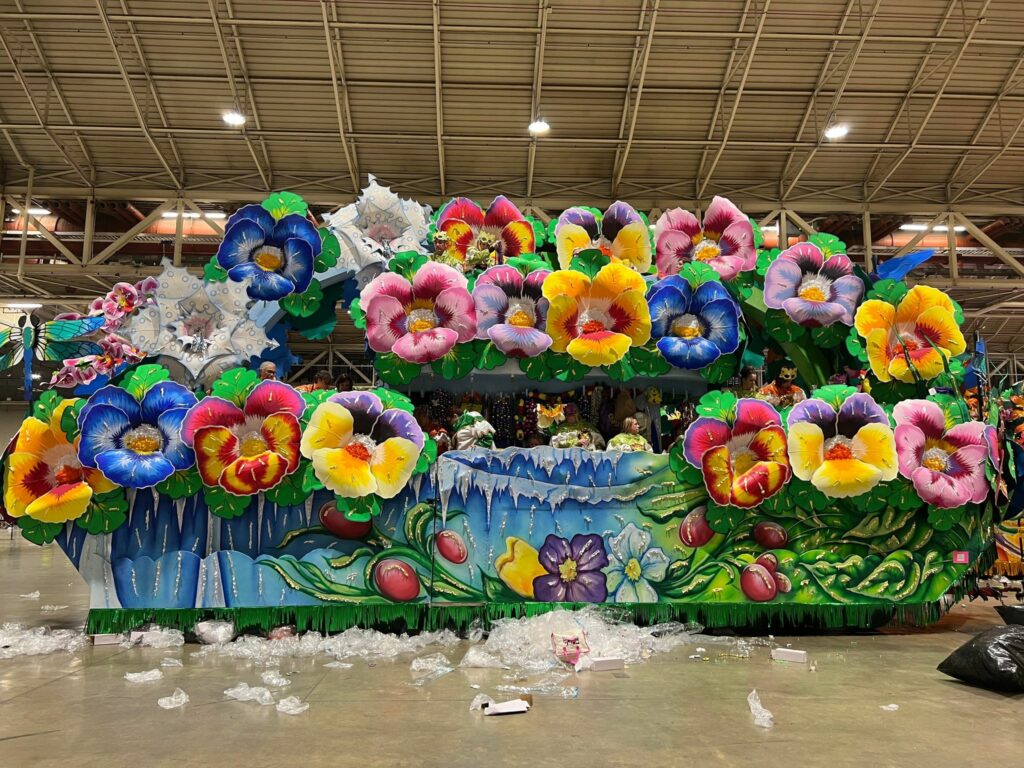 mardi gras float with flowers