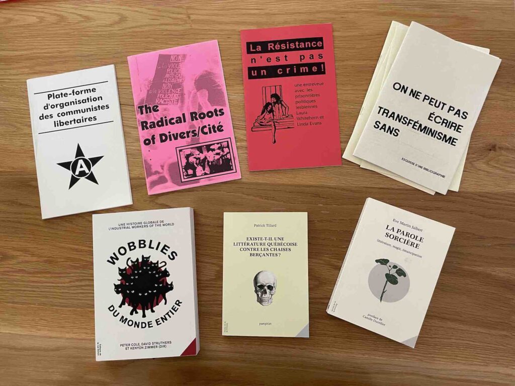A picture of zines and books purchased at the bookfair.