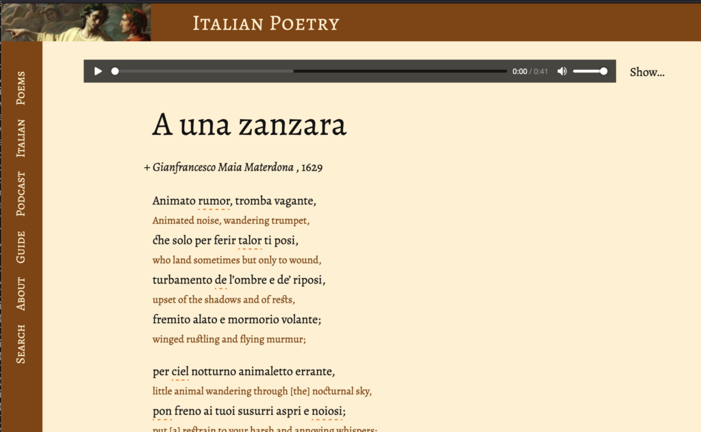 Screenshot of a poem from the site.