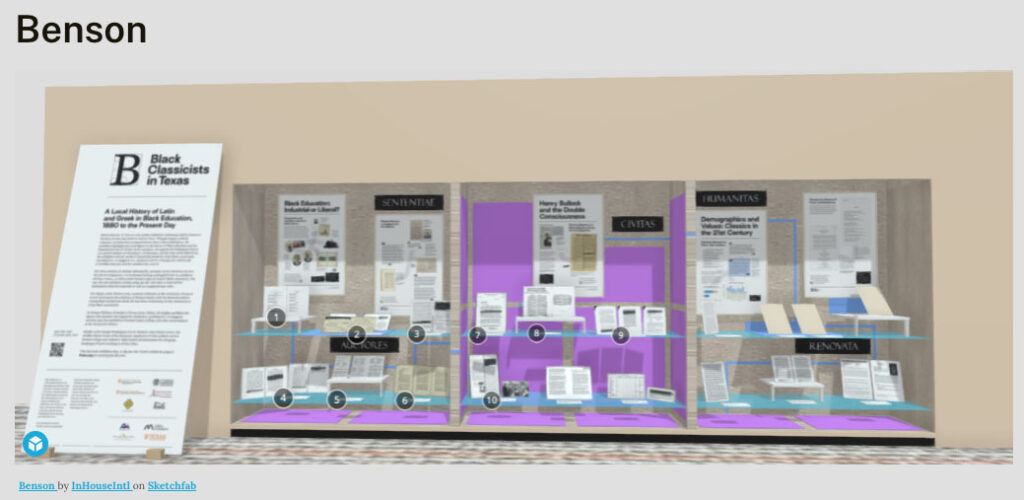 Screenshot of the SketchFab 3D model showing the physical exhibition 